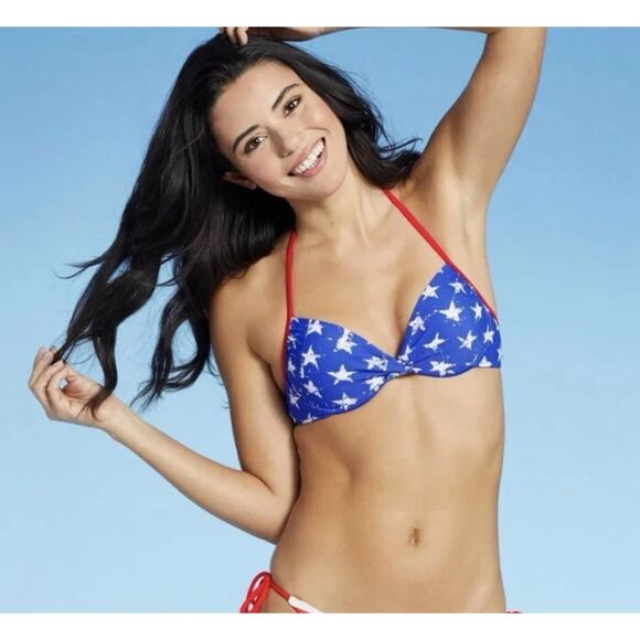 Xhillaration Juniors' Underwire Push Up Bikini Top - Blue/White Star, XS NWT - Picture 1 of 3